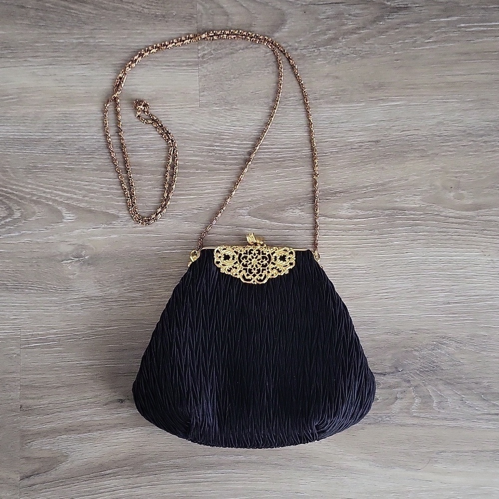 Goldco Vintage Black Pleated Evening Bag - Picture 8 of 11